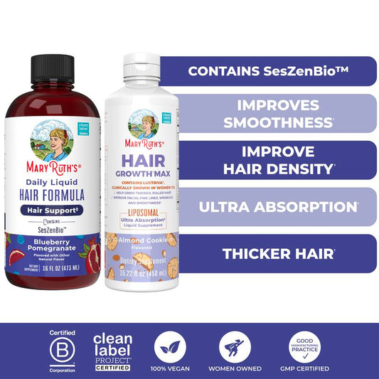 MaryRuth’s Advanced Hair Care Bundle – Daily Liquid Hair Formula 16 oz & Hair Growth Max Liposomal 15.22 oz